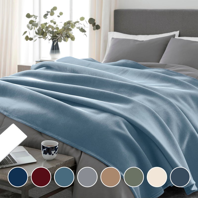 Vellux 1B07056 Original Insulating Core Hotel Style Solid blanket Machine Washable Soft Cozy Warm Thermal Durable Pet Friendly All Seasons Layering Bed Sofa Blankets, Twin, Blue - Image 2